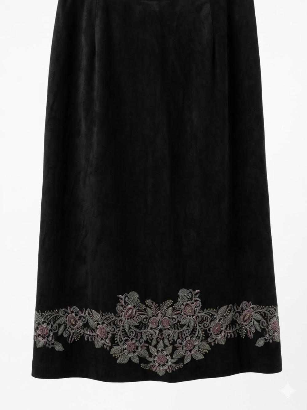 Monterey Bay Black A-Line Midi Skirt Size 20 Side Zip Floral Border Stretch - Picture 2 of 6